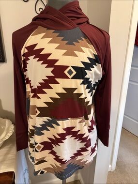 LuLaRoe Amber Maroon Aztec Pullover Hoodie
